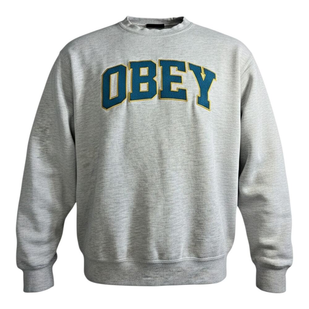 OBEY Mens Crewneck Sweatshirt Gray Small S Streetwear Graphic Fleece Pullover